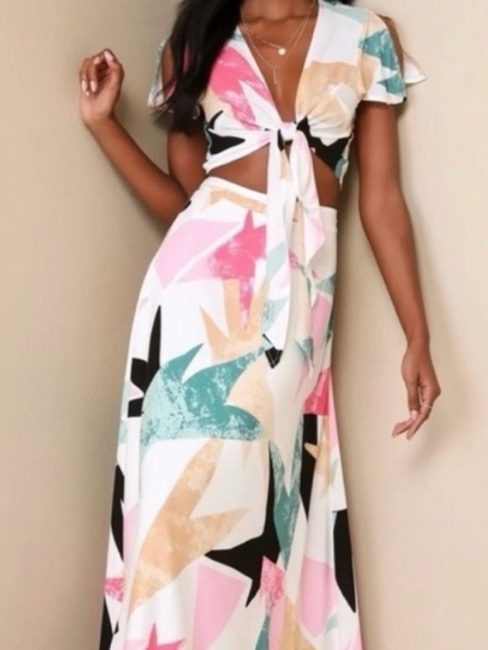Lulu's Size Medium Top & Maxi Skirt Two-piece Set with Colorful Print